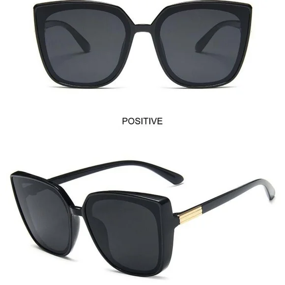 New Cat Eye black big frame grey lens unisex Sunglasses - Picture 3 of 7